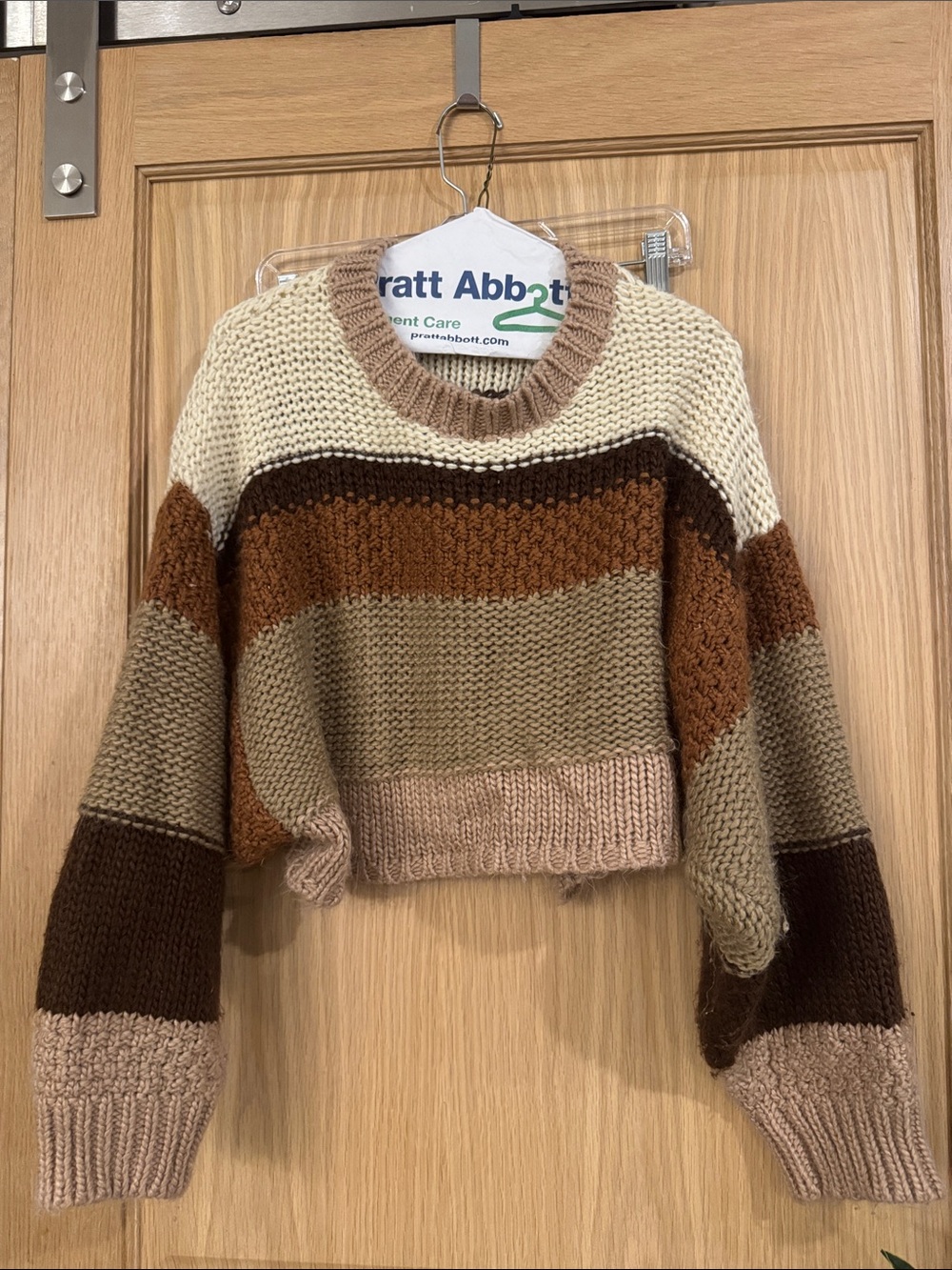 Altar'd State Cropped Striped Knit Sweater - Cream, Brown, Tan, Blush